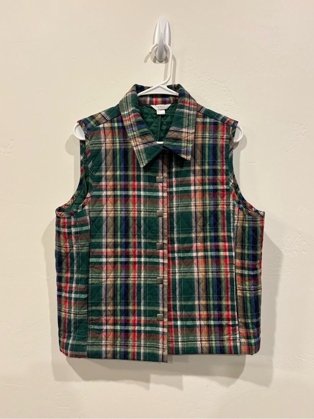 Christopher & Banks Green Red Plaid Quilted Vest